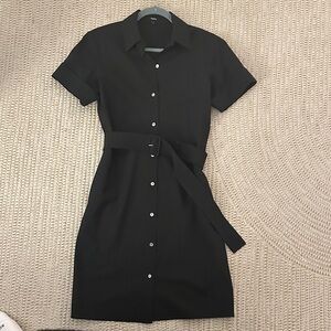 THEORY Black Belted Shirt Dress SIZE PETITE